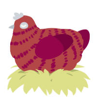 A red and maroon chicken with a bar pattern