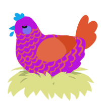 A amethyst and vermilion chicken with a lace pattern