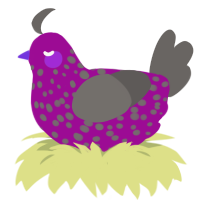 Chicken Little, a plum and grey chicken with a speckle pattern