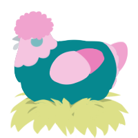 A teal and pink chicken with a head pattern