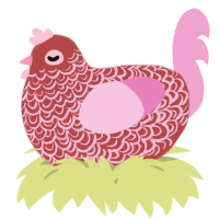 A red and pink chicken with a double-lace pattern