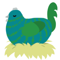 A teal and viridian chicken with a bar pattern