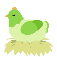 A apple and grass chicken with a head pattern