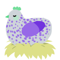 A mist and blurple chicken with a speckle pattern