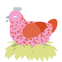A pink and vermilion chicken with a speckle pattern