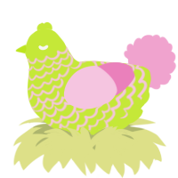 A lime and pink chicken with a lace pattern