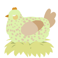 A apple and beige chicken with a speckle pattern