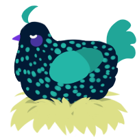 A tumblr and turquoise chicken with a speckle pattern