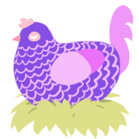 A blurple and lavender chicken with a lace pattern