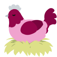 A pink and maroon chicken with a head pattern