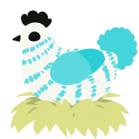 A white and aqua chicken with a bar pattern