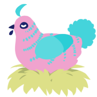 A pink and aqua chicken with a half-bar pattern