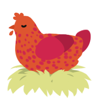 A vermilion and crimson chicken with a speckle pattern