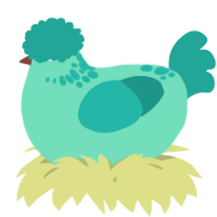 A mint and turquoise chicken with a neck-speckle pattern