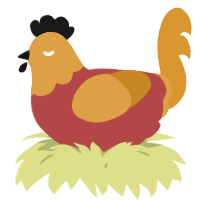 A red and orange chicken with a head pattern