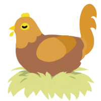 Pee and light poo, a brown and orange chicken with a head pattern