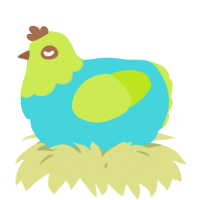 A aqua and lime chicken with a head pattern