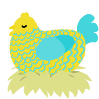 Sour Candy, a yellow and aqua chicken with a lace pattern