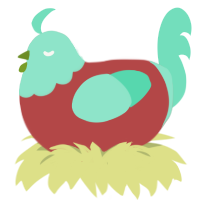 A red and mint chicken with a head pattern