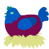 Ellipsis, a wine and ultramarine chicken with a head pattern