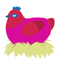A fuchsia and crimson chicken with a head pattern