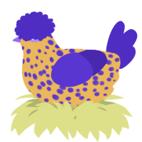 A honey and indigo chicken with a speckle pattern
