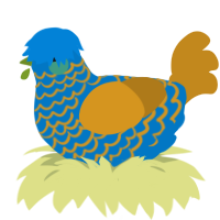 (unnamed), a sapphire and ochre chicken with a lace pattern