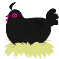 A sable and black chicken with a speckle pattern