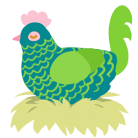 A teal and grass chicken with a lace pattern