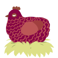 A maroon and red chicken with a lace pattern