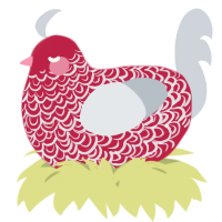 A crimson and mist chicken with a double-lace pattern