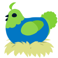 A sapphire and grass chicken with a head pattern