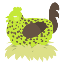 A lime and bark chicken with a speckle pattern
