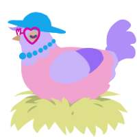 A pink and lilac chicken with a head pattern