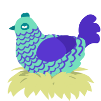 A mint and indigo chicken with a lace pattern