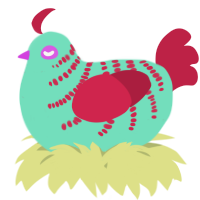 A mint and crimson chicken with a half-bar pattern