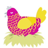 Pink Lemonade, a fuchsia and yellow chicken with a lace pattern