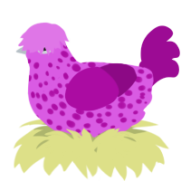 A orchid and plum chicken with a speckle pattern