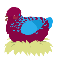 A maroon and sky chicken with a half-lace pattern
