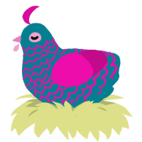 A sea and fuchsia chicken with a lace pattern