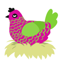 Niryu, a fuchsia and grass chicken with a lace pattern
