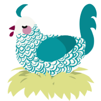 A white and teal chicken with a double-lace pattern