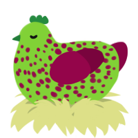 A grass and maroon chicken with a speckle pattern