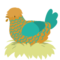 Spurs, a orange and turquoise chicken with a lace pattern
