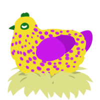A yellow and amethyst chicken with a speckle pattern