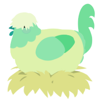 A apple and spring chicken with a head pattern