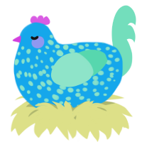 A sky and mint chicken with a speckle pattern