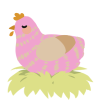 A pink and beige chicken with a bar pattern