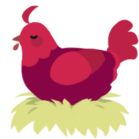 Red Bird, a maroon and crimson chicken with a head pattern
