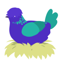 A indigo and turquoise chicken with a neck-speckle pattern